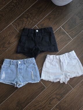 Kids Distressed Denim Shorts - Black, Light Blue, White